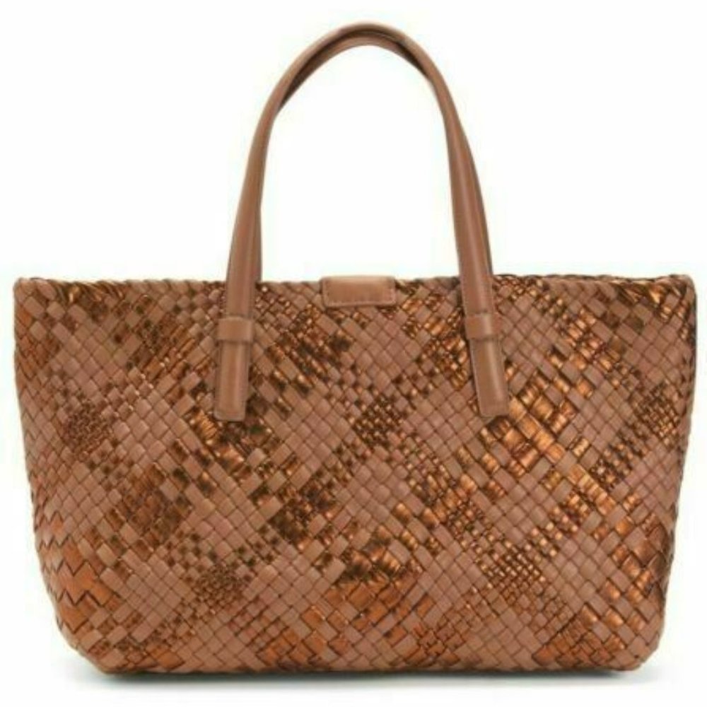 Falor Large Tote Brown Cuoio Metallic Handmade In Italy Woven Leather ITAALE